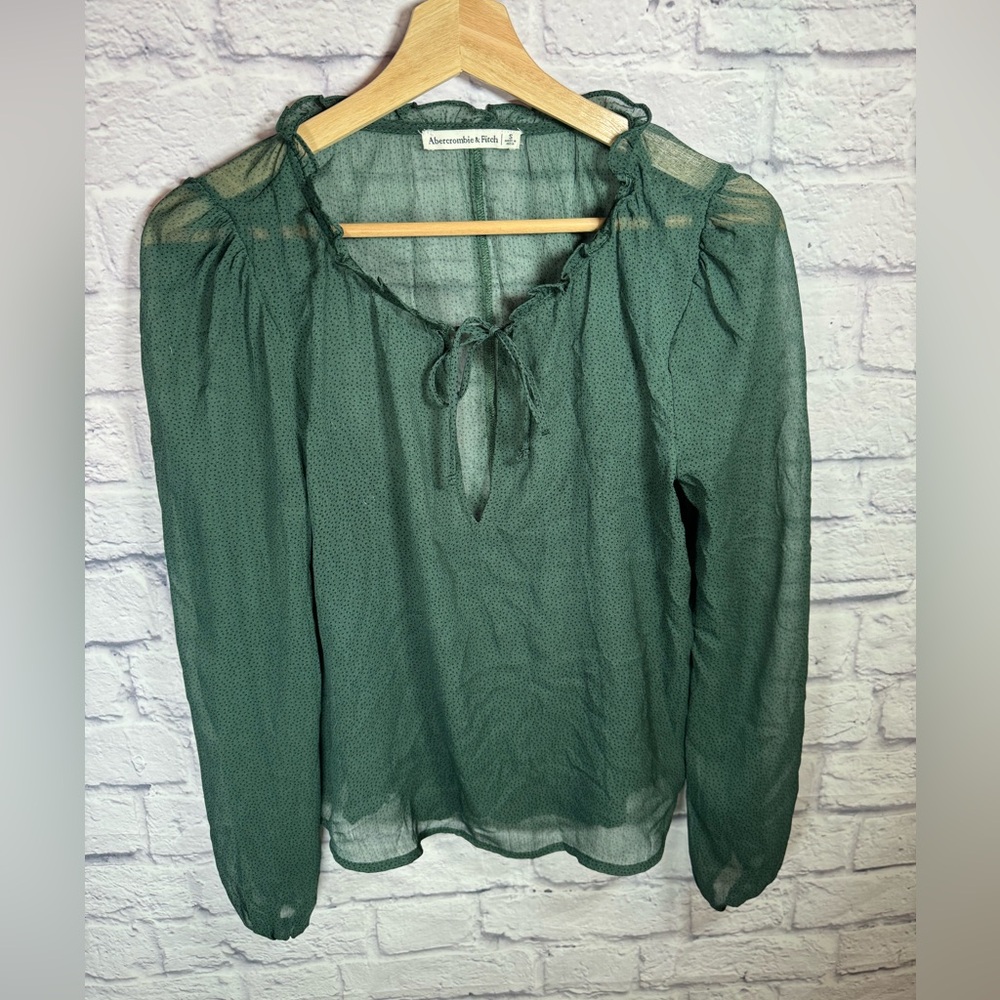 Abercrombie & Fitch puff sleeve blouse,‎ deep green sheer women’s size small